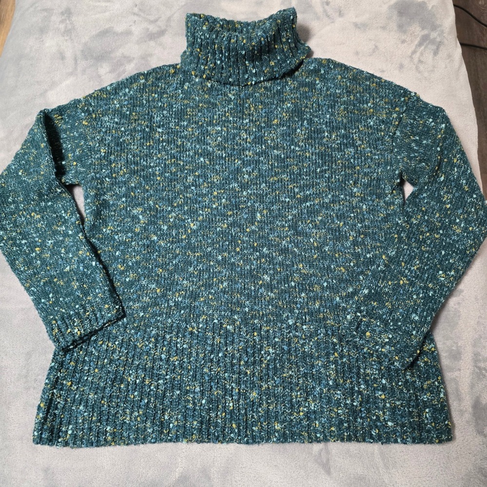 J.Jill Petite Turtleneck Sweater XS Green Blue Knit Pullover Comfy Cotton Blend‎